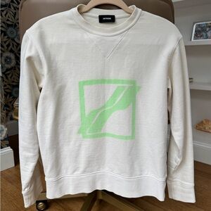 We11done Women's Cream and Green Graphic Crewneck Sweater